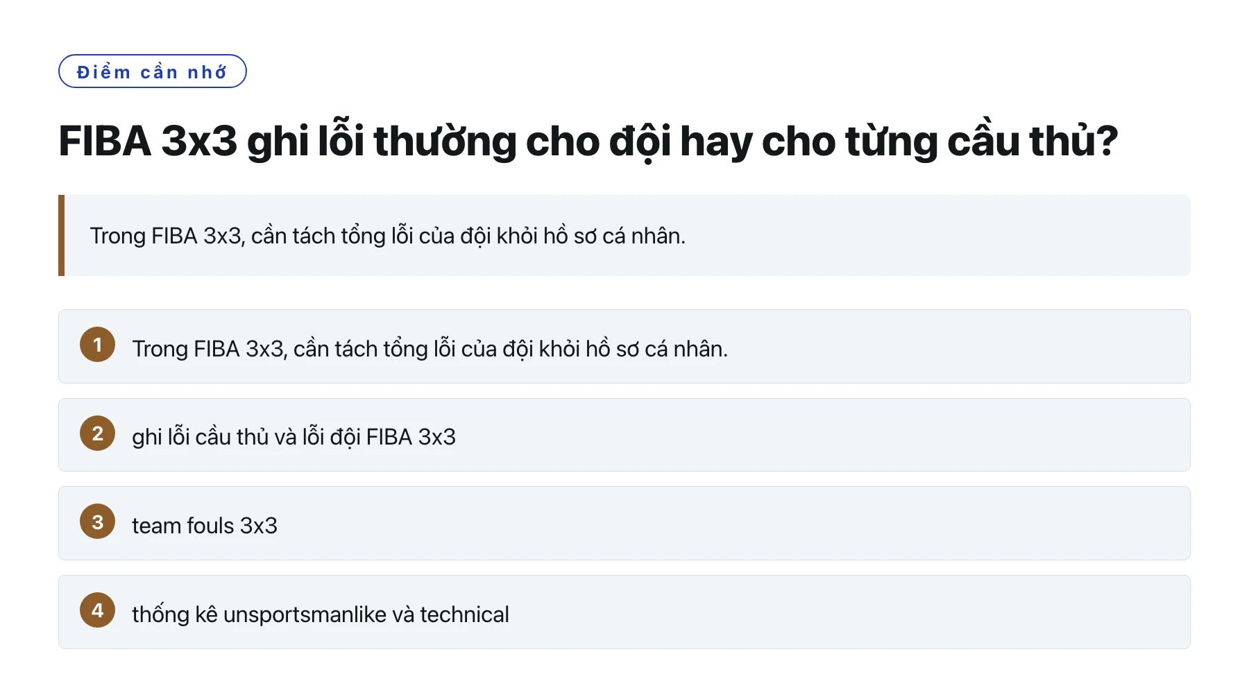FIBA 3x3 ghi lỗi thường cho đội hay cho từng cầu thủ?——全文要点速览